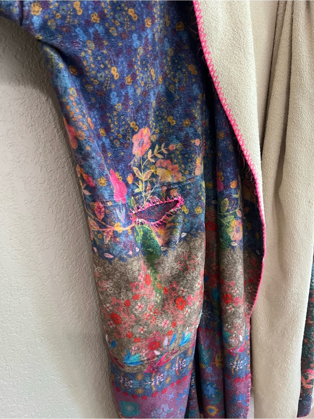 Natural Life Floral Patchwork Hooded Blanket Kimono Jacket Cozy Fleece S/M - Picture 3 of 13